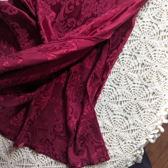 90s Vintage Red Damask Brocade Qipao Style Collared Midi Dress Size 6/7 - Picture 8 of 12